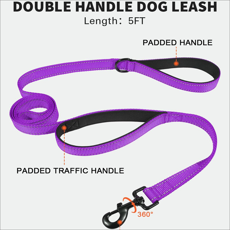 Кучешка каишка с дръжка и комплект нашийник, нейлон, подплата от неопрен, без задушаване, за големи породи