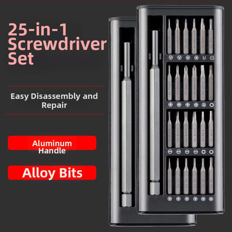 25 dalių daugiafunkcinis namų atsuktuvų rinkinys su specialių formų galvutėmis kompiuterių ir mobiliųjų telefonų demontavimui