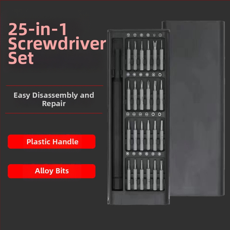 25 dalių daugiafunkcinis namų atsuktuvų rinkinys su specialių formų galvutėmis kompiuterių ir mobiliųjų telefonų demontavimui