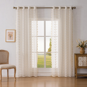 Poliesterinės langų užuolaidos su nėriniu siuvinėjimu – pastoralinis dizainas, tinkama svetainei, miegamajam, balkonui – dekoratyvinės, įrengimas nėra teikiamas