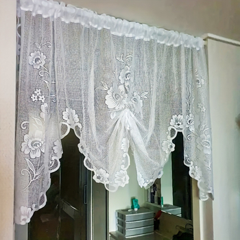 Полиестерна дантелена кухненска завеса, рапично тъкана, полупокриване 40–70%, китайски класически стил