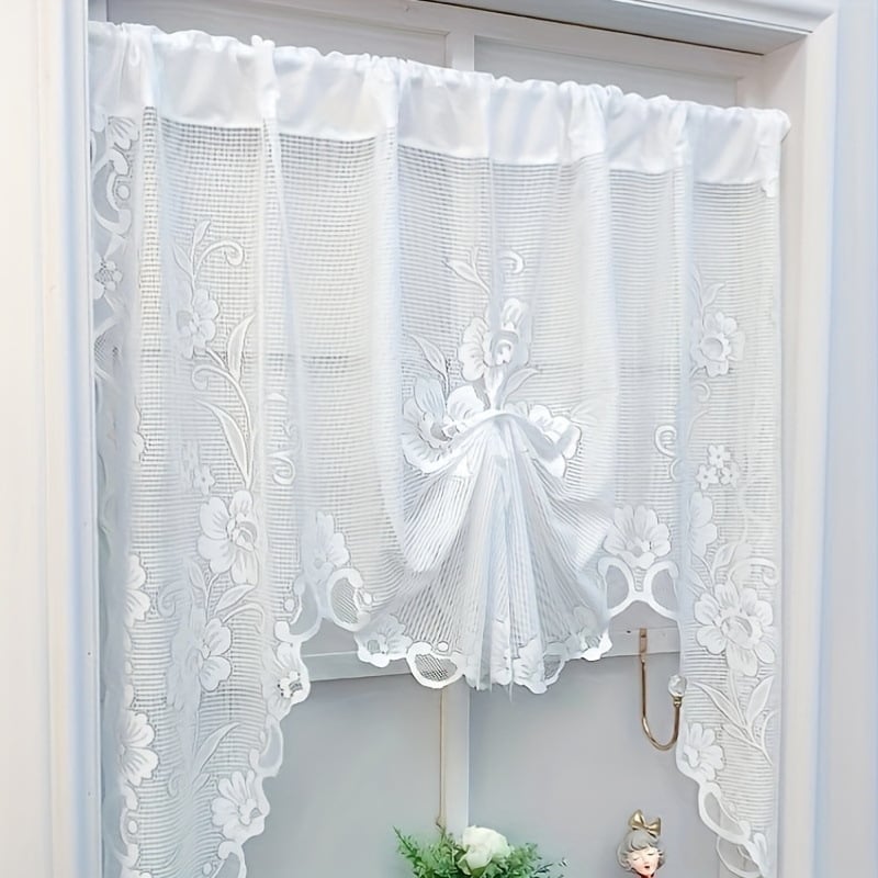 Полиестерна дантелена кухненска завеса, рапично тъкана, полупокриване 40–70%, китайски класически стил