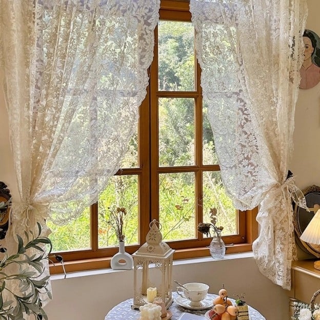 Prancūziško stile nėrinių pertvarinė užuolaida – be skylučių, poliesteris, warp audinys, šviesos filtras, tinkama svetainei, miegamajai ir balkonui