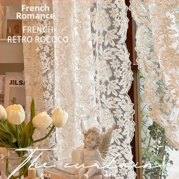 Prancūziško stile nėrinių pertvarinė užuolaida – be skylučių, poliesteris, warp audinys, šviesos filtras, tinkama svetainei, miegamajai ir balkonui