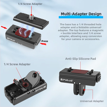 Puluz Fat Bull Magnetinis greito atleidimo laikiklis Insta360 Ace Pro, X3, One X2 ir GoPro laikikliams — aliuminio lydinys, Pu965b