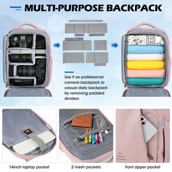 USB-porttal ellátott kamerás-laptopos hátizsák, vízálló, 20–35 L kapacitás, 16 hüvelykes laptop befogadására alkalmas, Oxford anyag
