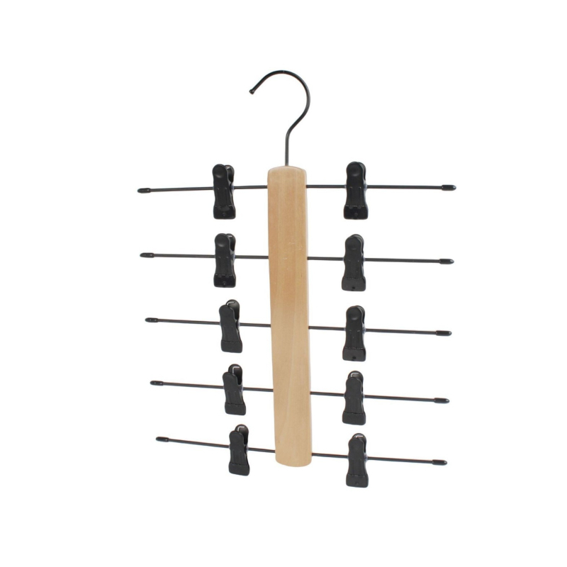 Πολυεπίπεδη ξύλινη ράγα για παντελόνια με μεταλλικά κλιπ, οικιακή οργάνωση αποθήκευσης για παντελόνια, φούστες και εσώρουχα