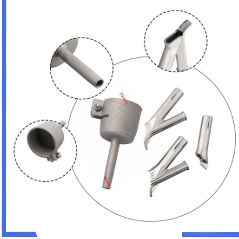 Nerūdijančio plieno fiksuotos antgaliai komplektas plastikiniam suvirinimo orą pistoletui — standartiniai antgaliai, pneumatinis valdymas, siūlių suvirinimas