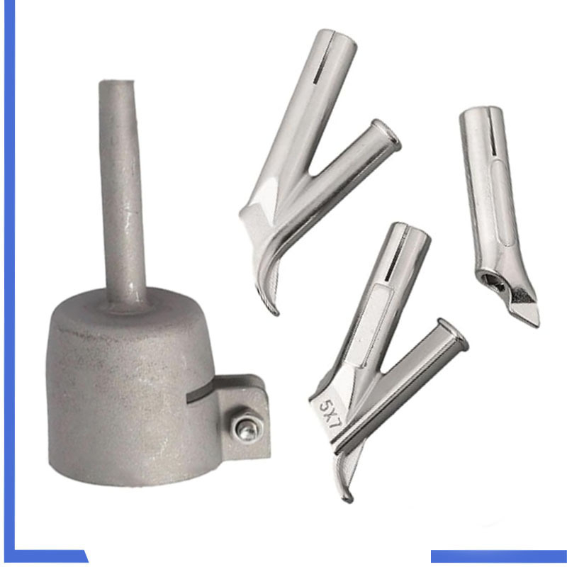 Nerūdijančio plieno fiksuotos antgaliai komplektas plastikiniam suvirinimo orą pistoletui — standartiniai antgaliai, pneumatinis valdymas, siūlių suvirinimas