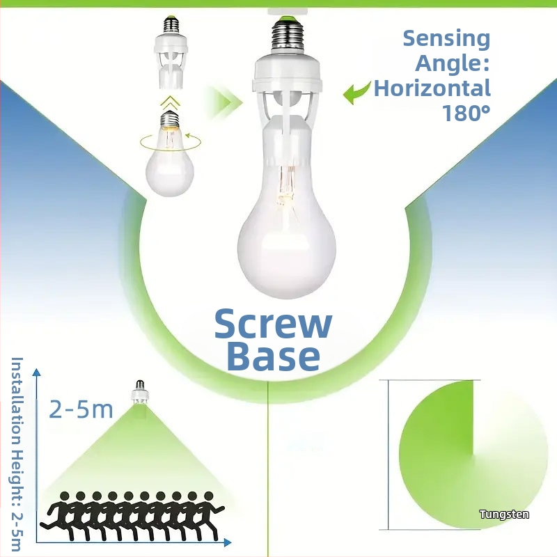 E27 lampas turētājs ar cilvēka ķermeņa sensoru – regulējams, piemērots kāpņu telpām un gaiteņiem, 0-440V, 1,5 s kavēšana