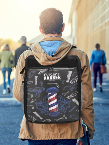 Kirpėjo įrankių kuprinė, PU medžiaga, dryžuotas raštas, talpa 20–35 L, nešiojamam kompiuteriui kišenė, oro pagalvės diržas