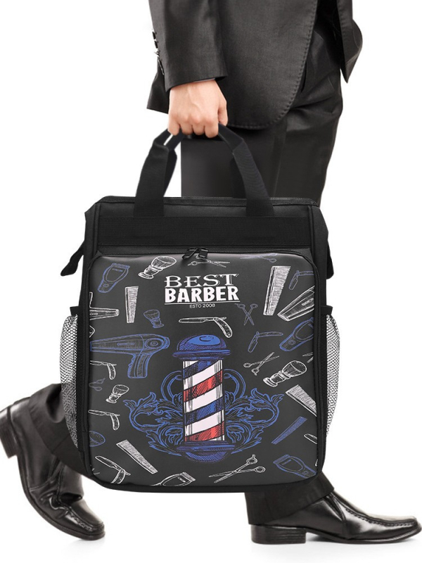 Kirpėjo įrankių kuprinė, PU medžiaga, dryžuotas raštas, talpa 20–35 L, nešiojamam kompiuteriui kišenė, oro pagalvės diržas