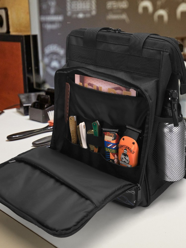 Kirpėjo įrankių kuprinė, PU medžiaga, dryžuotas raštas, talpa 20–35 L, nešiojamam kompiuteriui kišenė, oro pagalvės diržas