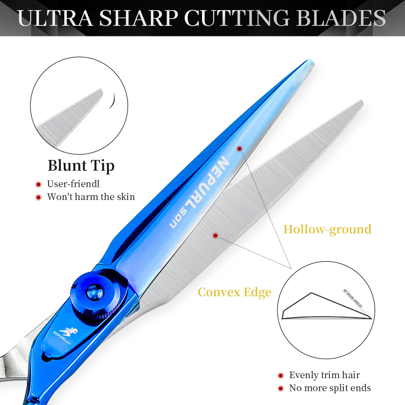 Plaukų kirpimo žirklės su įrėžtu rankenos dizainu ir retinimo funkcija (Prekės ženklas: Freelander)