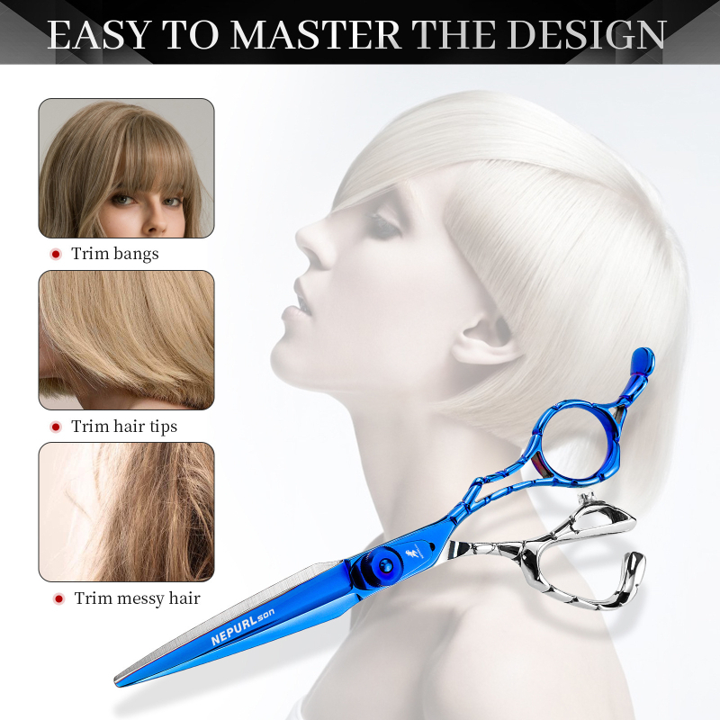 Plaukų kirpimo žirklės su įrėžtu rankenos dizainu ir retinimo funkcija (Prekės ženklas: Freelander)