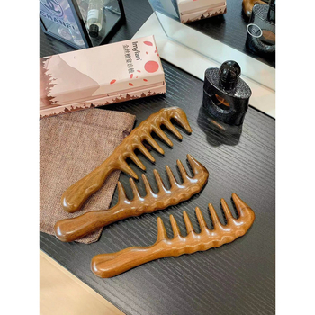 Santalų medienos masažo šukos su plačiais dantimis galvos odos masažui