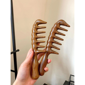 Santalų medienos masažo šukos su plačiais dantimis galvos odos masažui