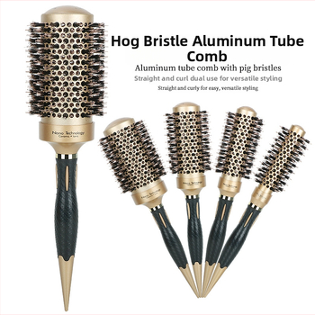 Plaukų šepetys su kiaulės šereliais, keraminė ritinėlio galva, aliuminio vamzdelis, šilumos vadavimo stilizavimo įrankis