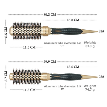 Plaukų šepetys su kiaulės šereliais, keraminė ritinėlio galva, aliuminio vamzdelis, šilumos vadavimo stilizavimo įrankis