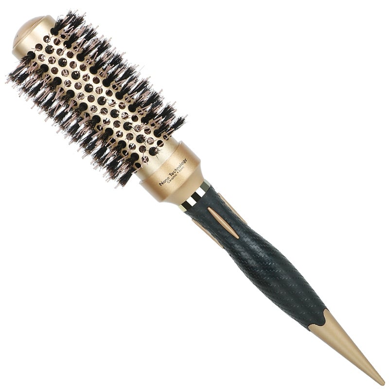 Plaukų šepetys su kiaulės šereliais, keraminė ritinėlio galva, aliuminio vamzdelis, šilumos vadavimo stilizavimo įrankis