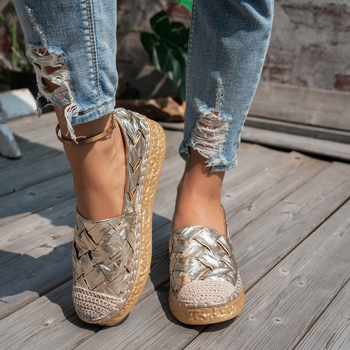 Ženske slip-on cipele u zapadnom stilu, s okruglim vrhom, pleteni gornji dio, PU ulošak i EVA potplat