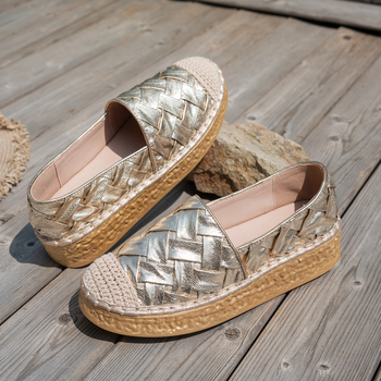 Ženske slip-on cipele u zapadnom stilu, s okruglim vrhom, pleteni gornji dio, PU ulošak i EVA potplat