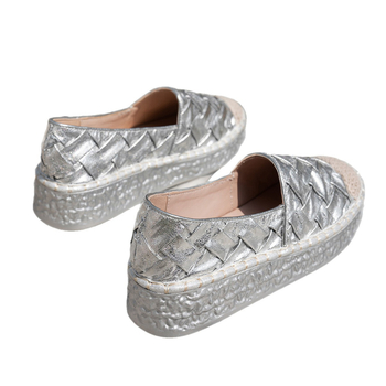 Ženske slip-on cipele u zapadnom stilu, s okruglim vrhom, pleteni gornji dio, PU ulošak i EVA potplat