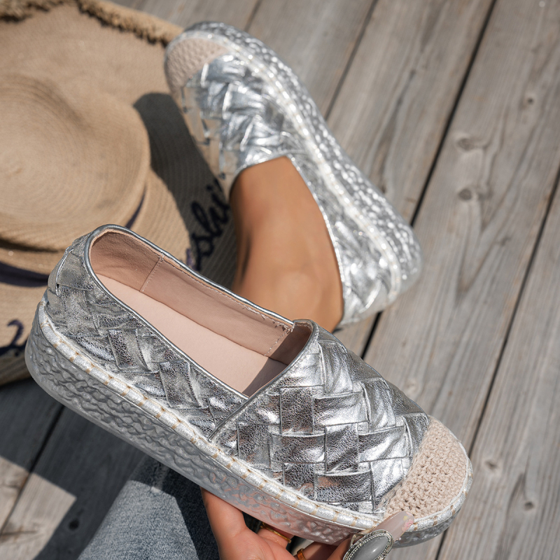 Ženske slip-on cipele u zapadnom stilu, s okruglim vrhom, pleteni gornji dio, PU ulošak i EVA potplat