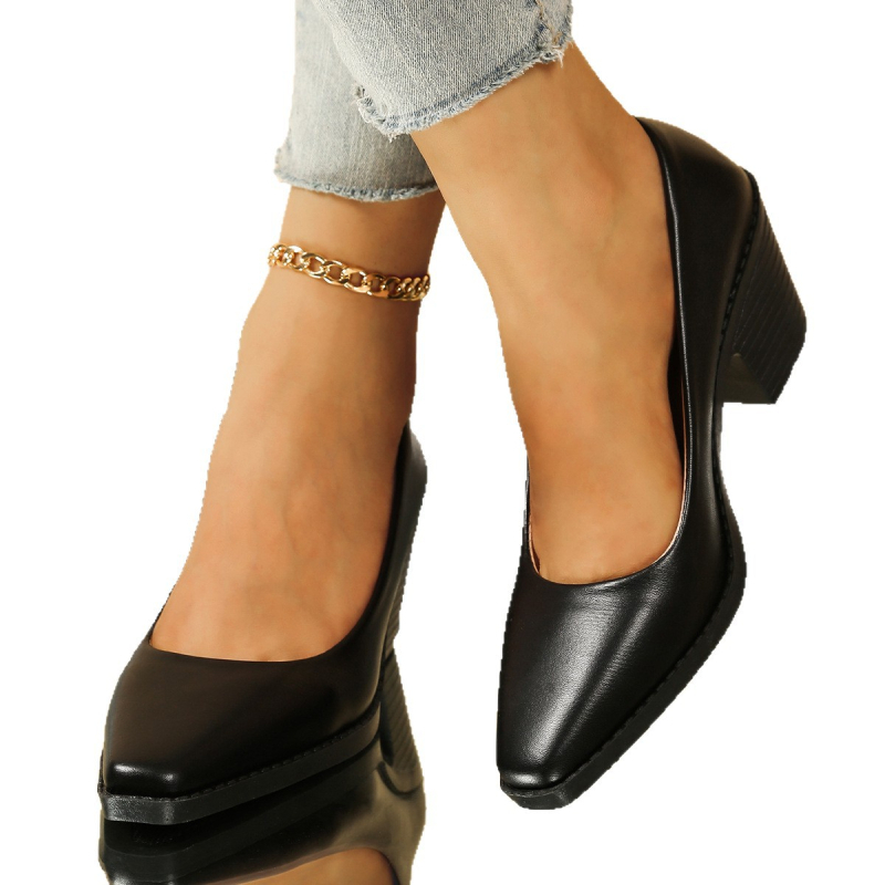 Mary Jane cipele od sintetičke kože, s gumenom potplatom, kvadratni 6–8 cm visine pete