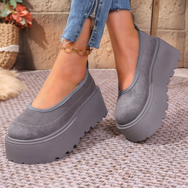 Ženske cipele s debelom potplatom, okrugli vrh, gornji dio od tekstila, EVA potplat, srednja visina pete 3–6 cm, slip-on