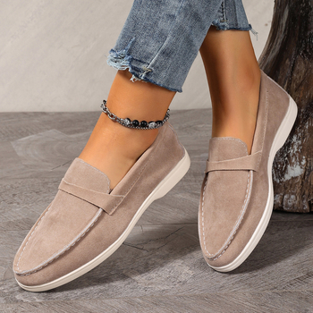 Ženske slip-on loaferice, okrugli nos, gornji dio od velura, gumeni potplat, pogodne za sve sezone, niski profil