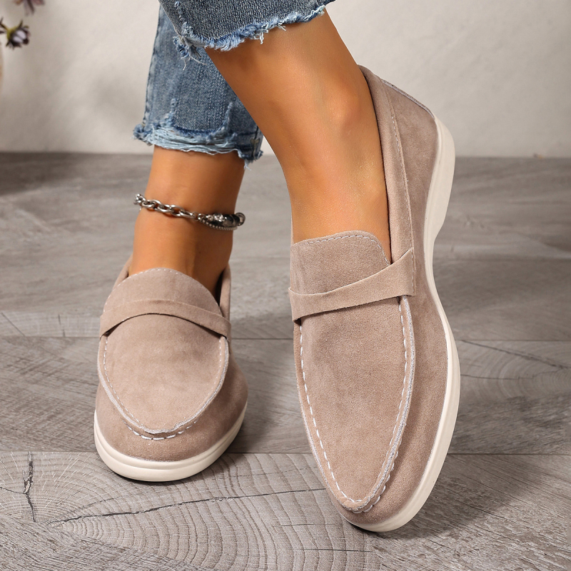 Ženske slip-on loaferice, okrugli nos, gornji dio od velura, gumeni potplat, pogodne za sve sezone, niski profil