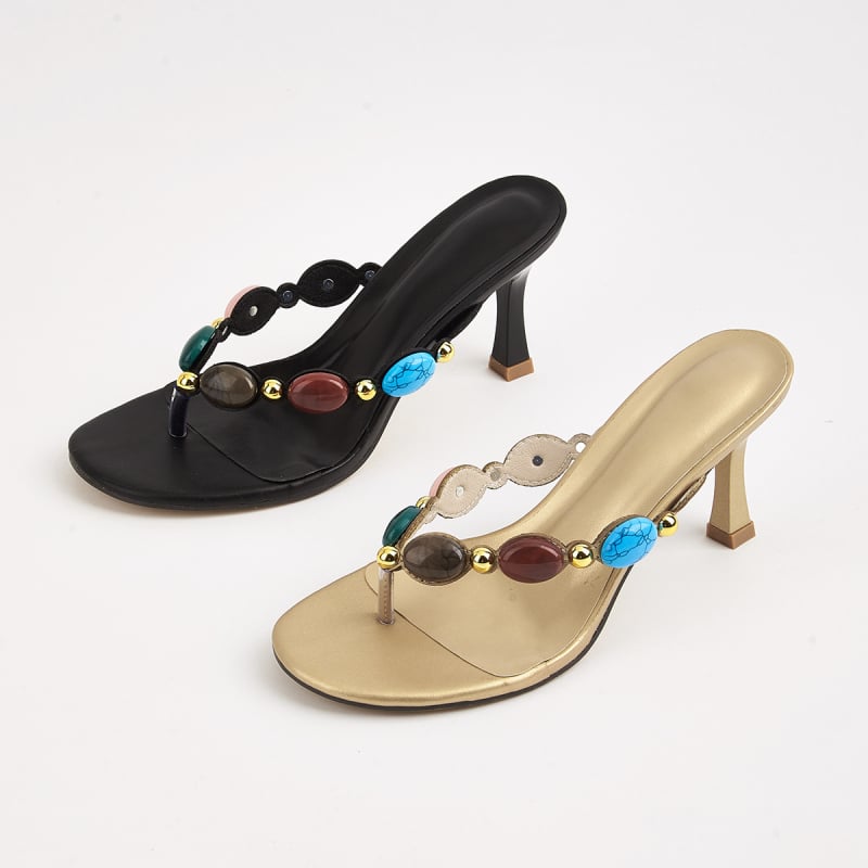 Ženske visoke pete s boemskom koraljkovom ukrašenjem, šiljast nos, PU gornji dio, uske potpetice 6–8 cm, boemski stil
