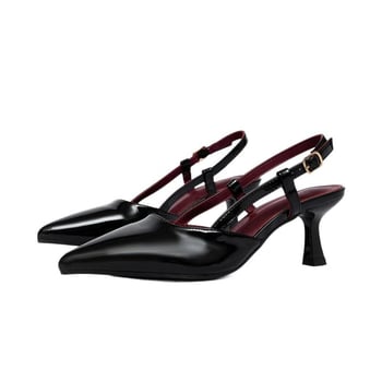 Női magassarkú szandál, hegyes orrú, PU felső rész, PU talp, gumírozott talp, 6–8 cm sarokmagasság, minimalist stílus
