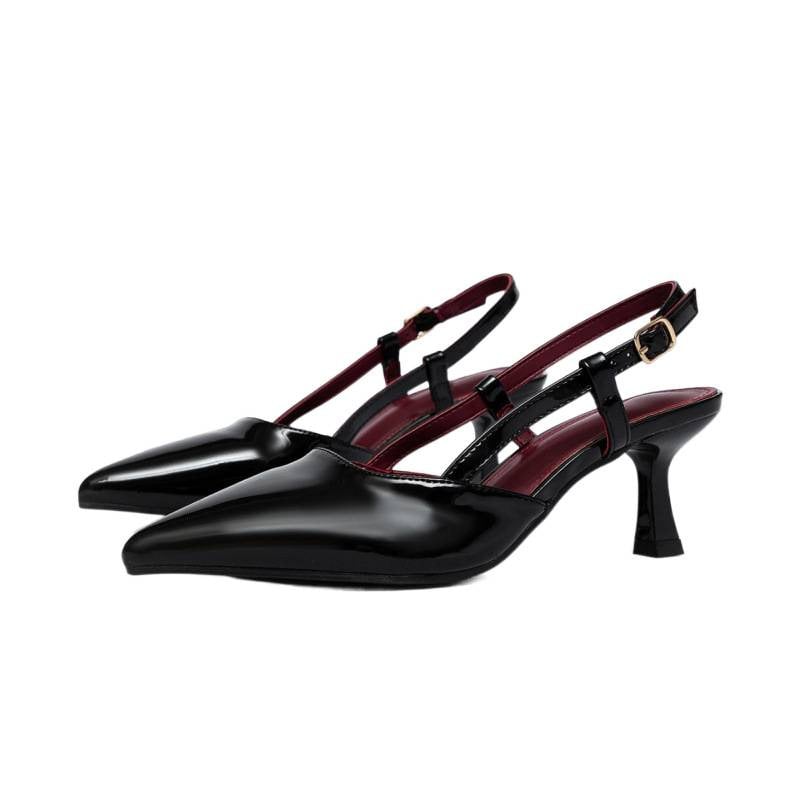 Női magassarkú szandál, hegyes orrú, PU felső rész, PU talp, gumírozott talp, 6–8 cm sarokmagasság, minimalist stílus