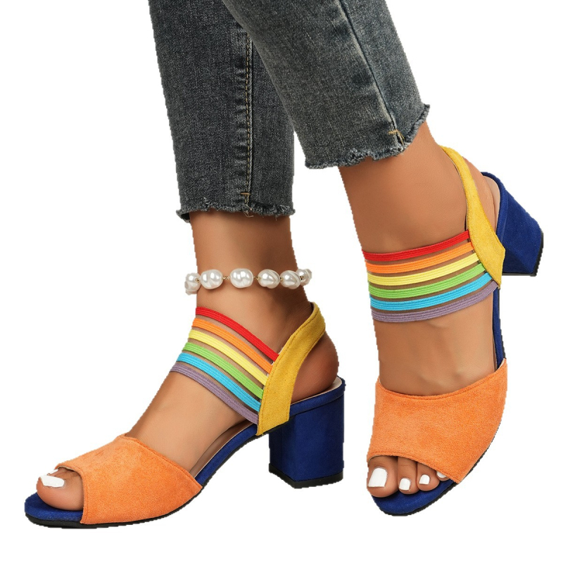 Naiste sandaalid – ümmarguse varbaotsaga, paks kand 6–8 cm, ülemine osa kangas, tald kumm, sisetald kunstnahk, suvi 2025