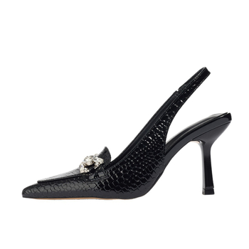 Visoke štikle s oštrim nosom, reljefna tekstura, kopča, PU gornji dio, tanak potpetica