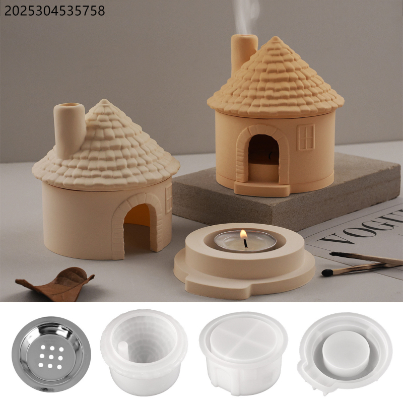 Silikonski kalup za pečenje u obliku kuće s dimnjakom – nepravilnog oblika, za DIY projekte, svijeće i aromaterapijske posude
