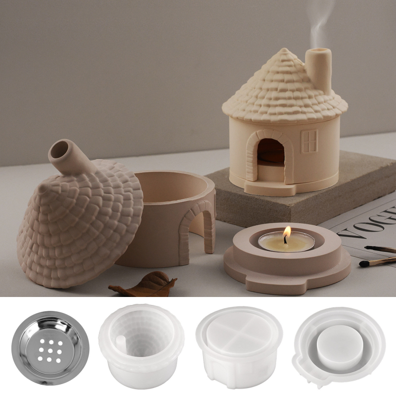 Silikonski kalup za pečenje u obliku kuće s dimnjakom – nepravilnog oblika, za DIY projekte, svijeće i aromaterapijske posude