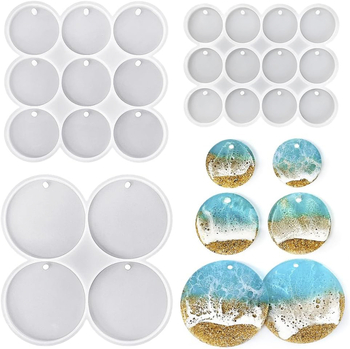 Silicone apvalios formos pakabukui DIY kristalų dervai, su 4, 9 arba 12 kilpų įpjovomis