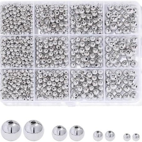 Set perlica za narukvicu, 1100 komada, glatke okrugle spacer perle, plast/smola