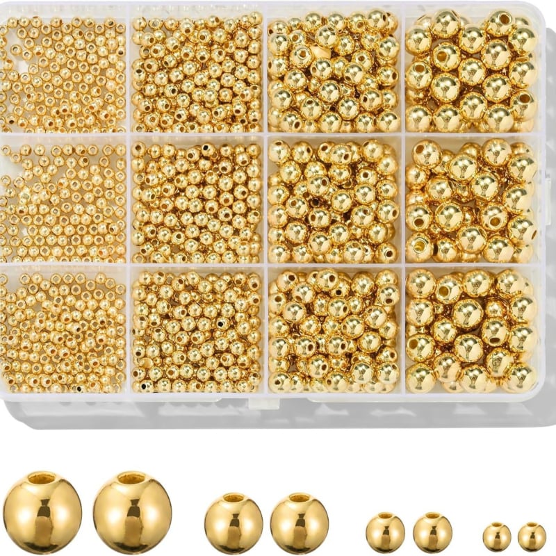 Set perlica za narukvicu, 1100 komada, glatke okrugle spacer perle, plast/smola