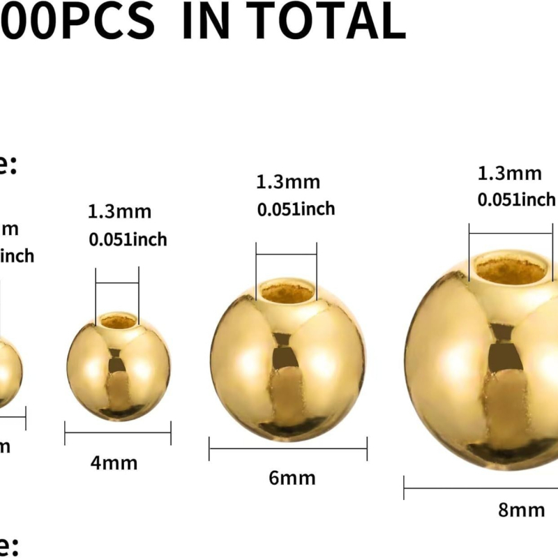 Set perlica za narukvicu, 1100 komada, glatke okrugle spacer perle, plast/smola
