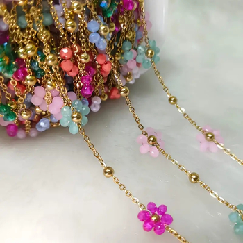 Dopamine Girl Daisy Flower set colier și brățară din oțel inoxidabil, realizare manuală, design boem, cod 1104