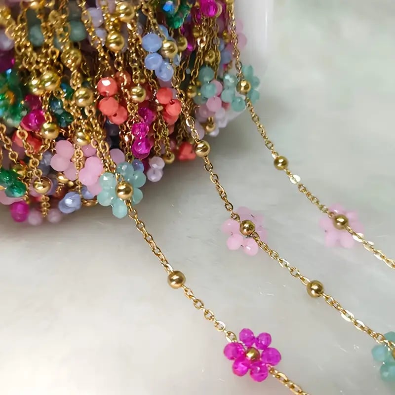 Dopamine Girl Daisy Flower set colier și brățară din oțel inoxidabil, realizare manuală, design boem, cod 1104