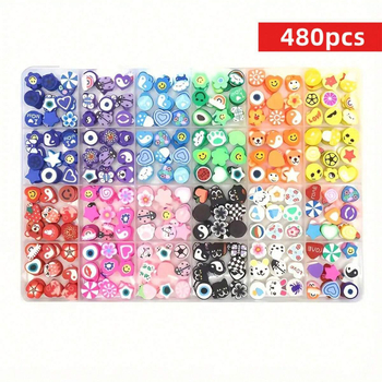 DIY papuošalų rinkinys iš minkšto polimero molio, plokščios karoliukai, elektroplatotos karoliukai, atsitiktinis raštas, rudens 2025 leidimas