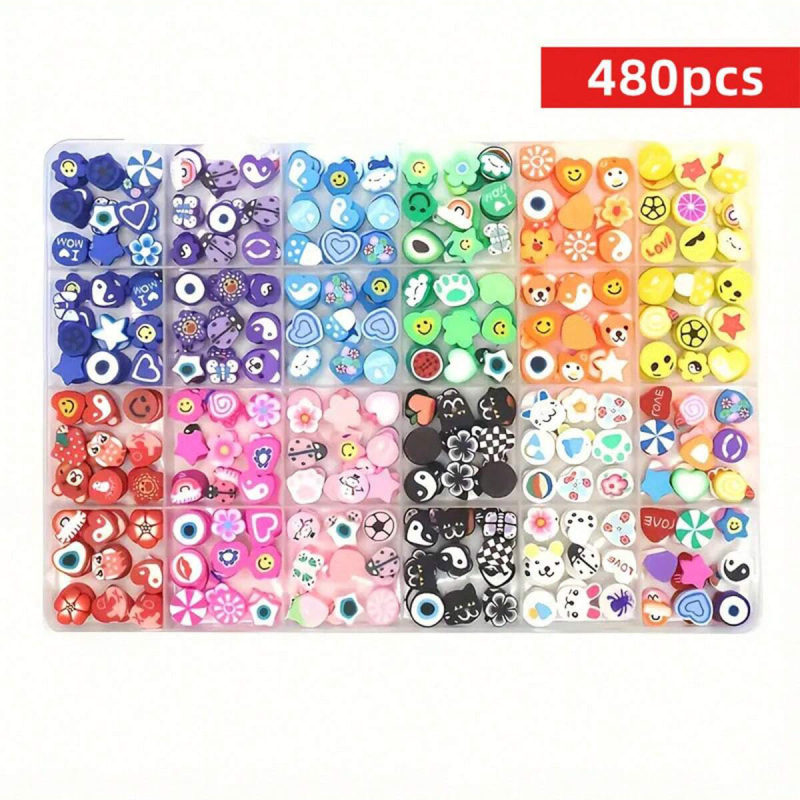 DIY papuošalų rinkinys iš minkšto polimero molio, plokščios karoliukai, elektroplatotos karoliukai, atsitiktinis raštas, rudens 2025 leidimas