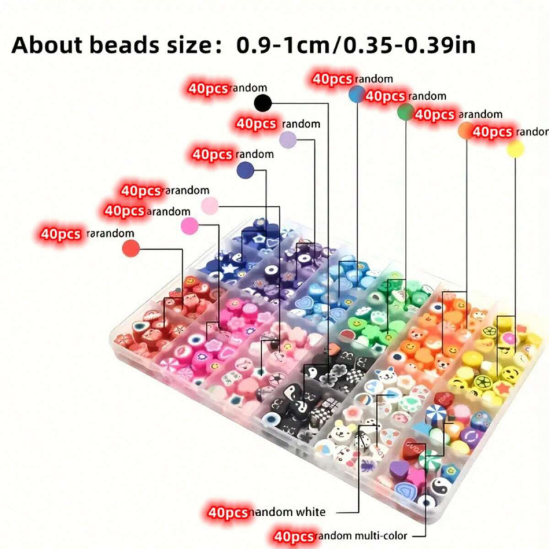 DIY papuošalų rinkinys iš minkšto polimero molio, plokščios karoliukai, elektroplatotos karoliukai, atsitiktinis raštas, rudens 2025 leidimas