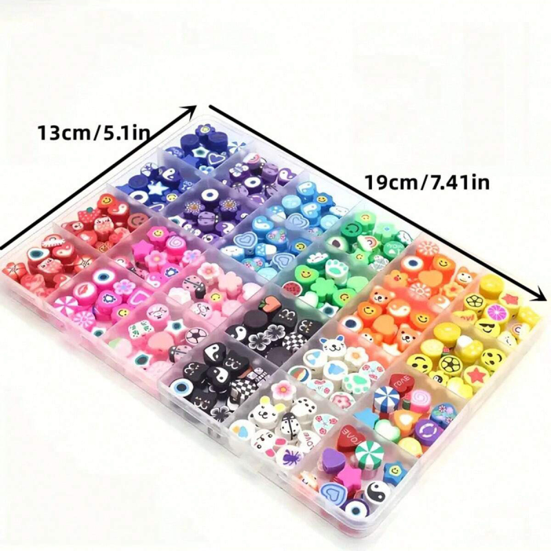 DIY papuošalų rinkinys iš minkšto polimero molio, plokščios karoliukai, elektroplatotos karoliukai, atsitiktinis raštas, rudens 2025 leidimas