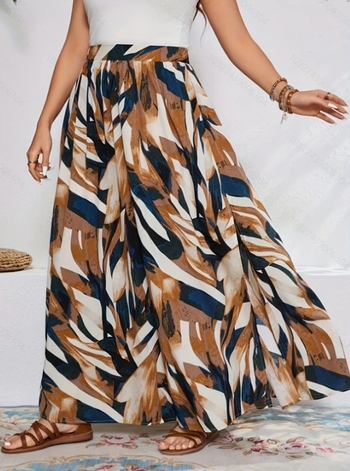 Fustă feminină cu imprimeu geometric din poliester-spandex, deschidere laterală, lungime medie, primăvara 2025